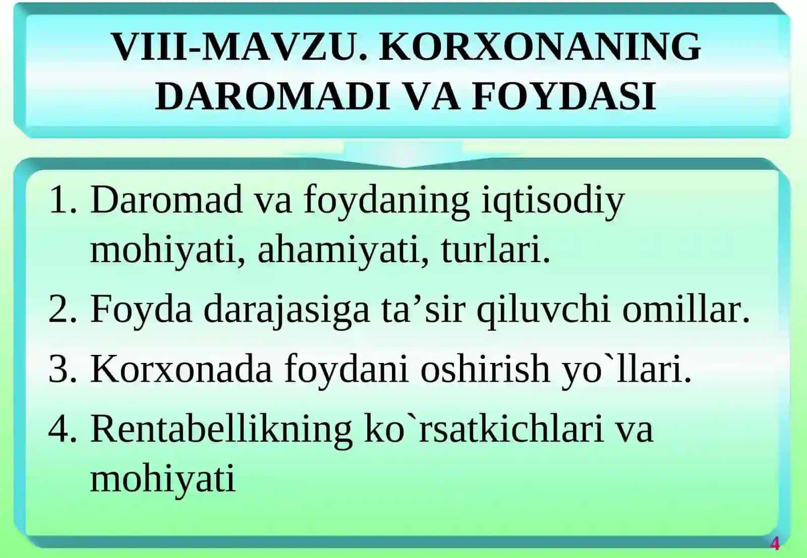 Korxonaning daromadi va foydasi 2