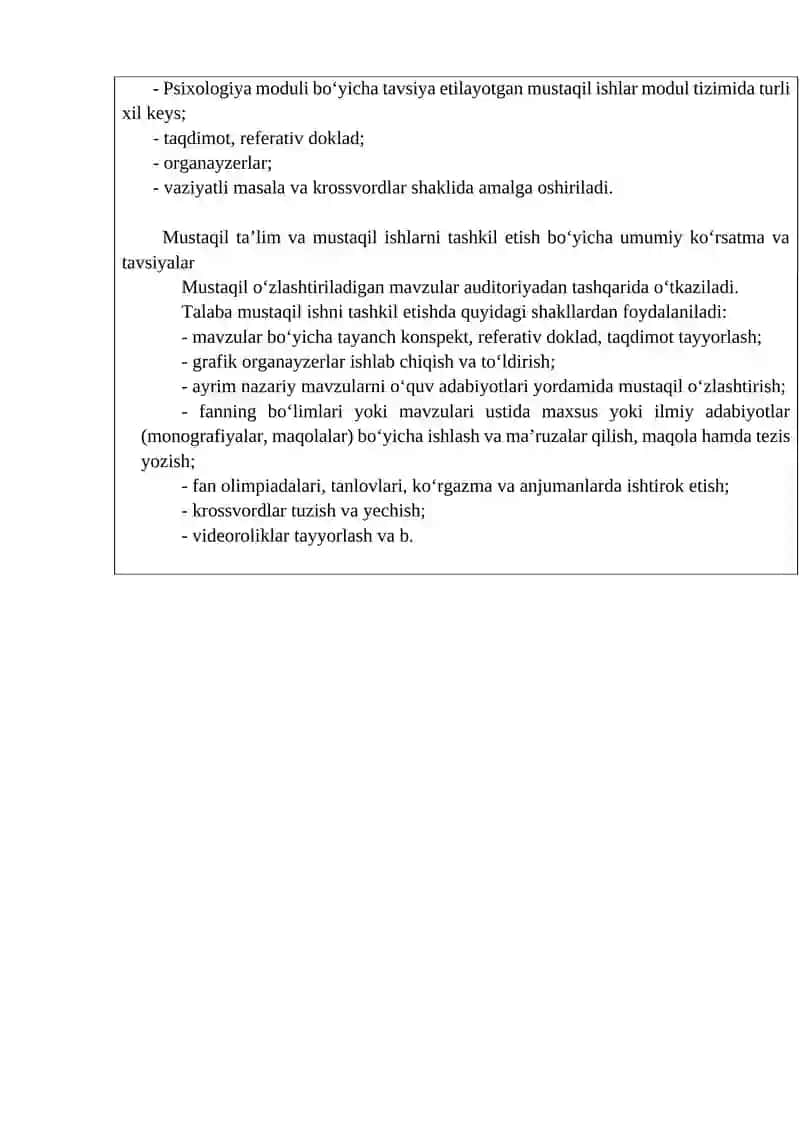 Mustaqil ta’lim va mustaqil ishlar 2