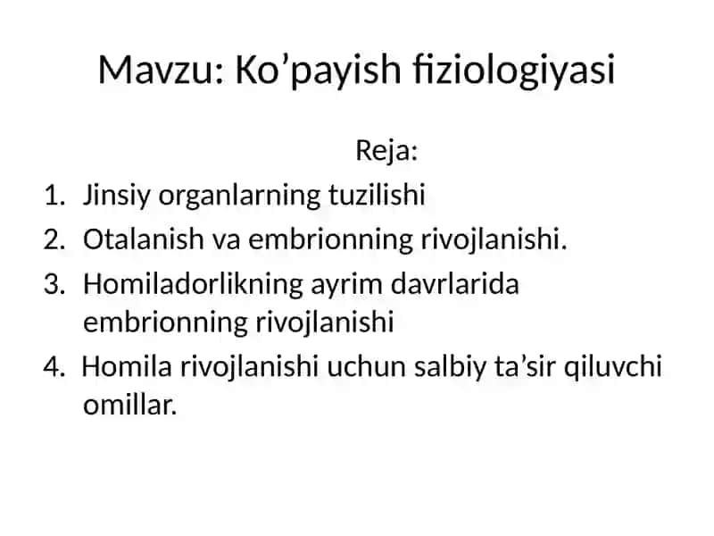 Ko’payish fiziologiyasi 2
