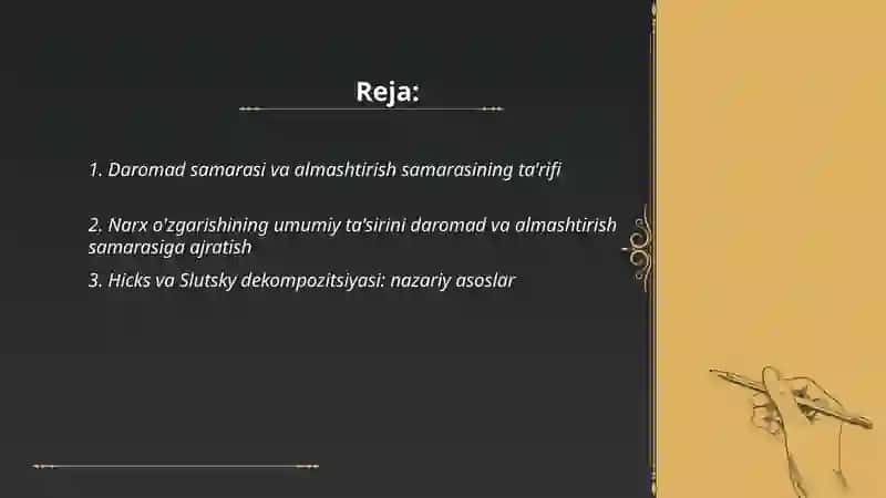 Daromad samarasi va almashtirish samarasi 2