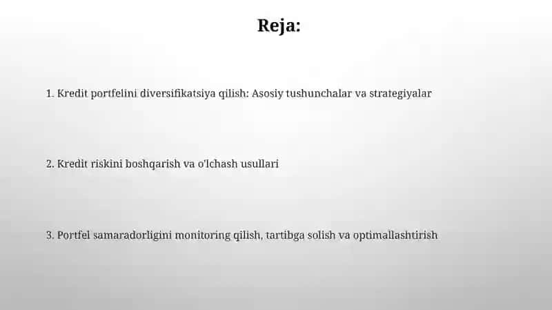 Kredit portfeli va uning devertifikatdiyasi 2