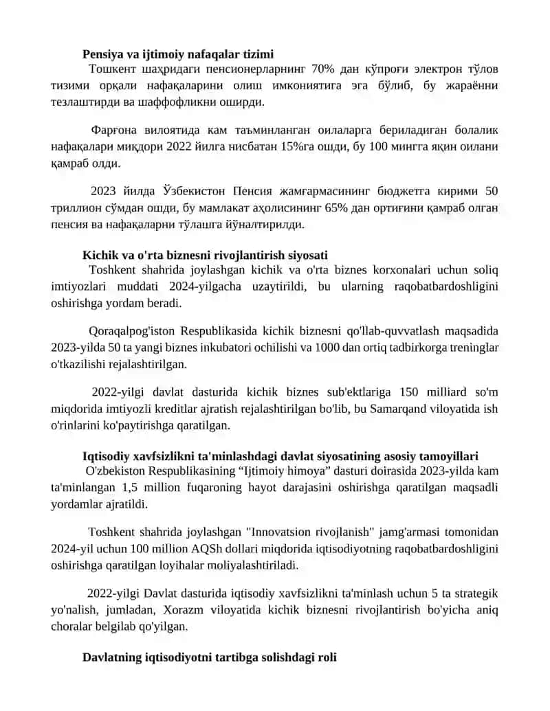 Davlatning iqtisodiy xavfsizlikni ta’minlash siyosati 2