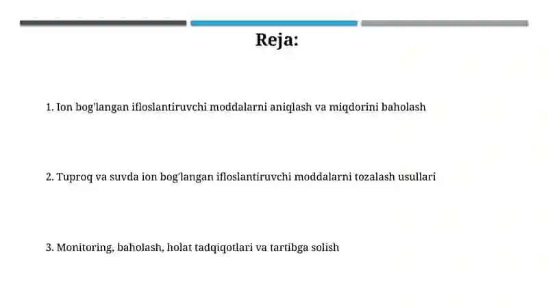 Ion bog'langan ifloslantiruvchi moddalarni aniqlash va baholash 2