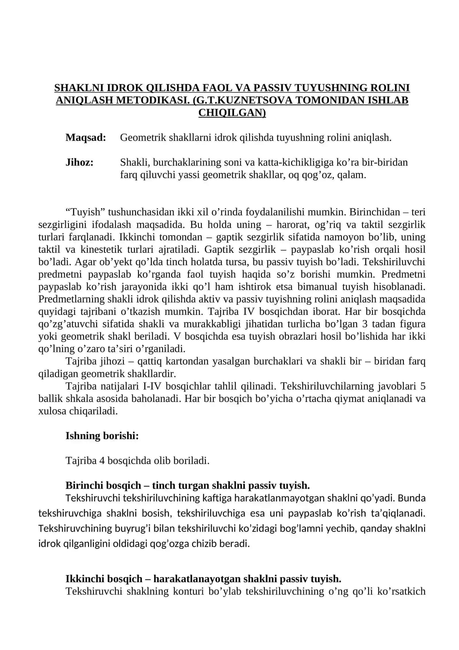 FAOL VA PASSIV TUYUSHNING ROLINI ANIQLASH METODIKASI 2