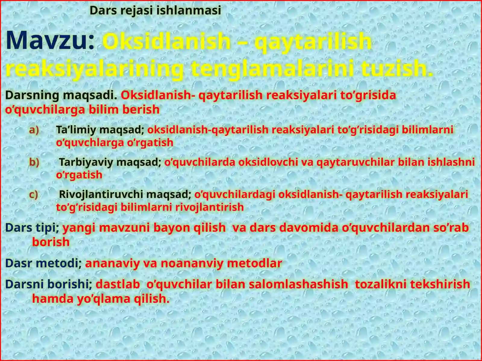 Oksidlanish–qaytarilish reaksiyalarining tənqalamarini tuzish 2