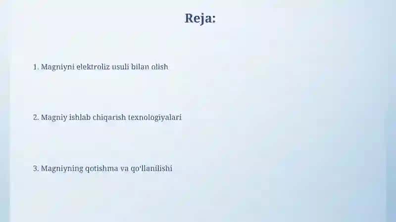Magniy ishlab chiqarish texnologiyasi 2