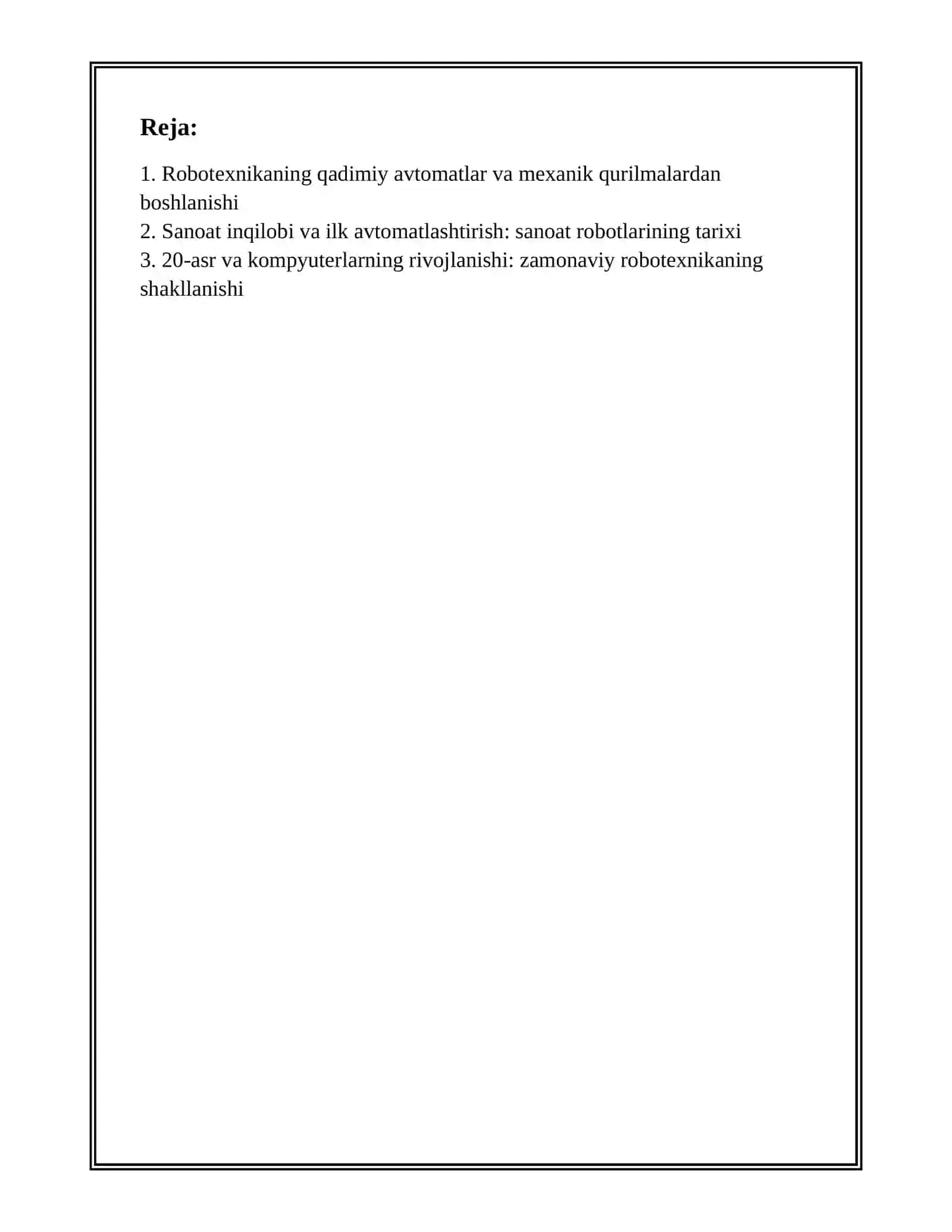 ROBOTEXNIKA TARIXI VA ISHLATILISH SOHALARI 2