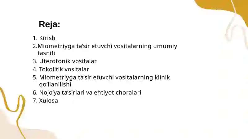 Miometriyga ta'sir etuvchi dori vositalari 2