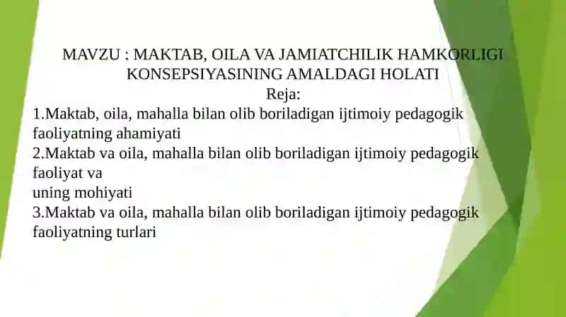 MAKTAB, OILA VA JAMIATCHILIK HAMKORLIGI KONSEPSIYASINING AMALDAGI HOLATI 2