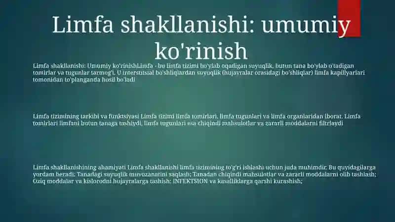 Limfaning Xosil Bolishi Tarkibi Va Vazifalari 2