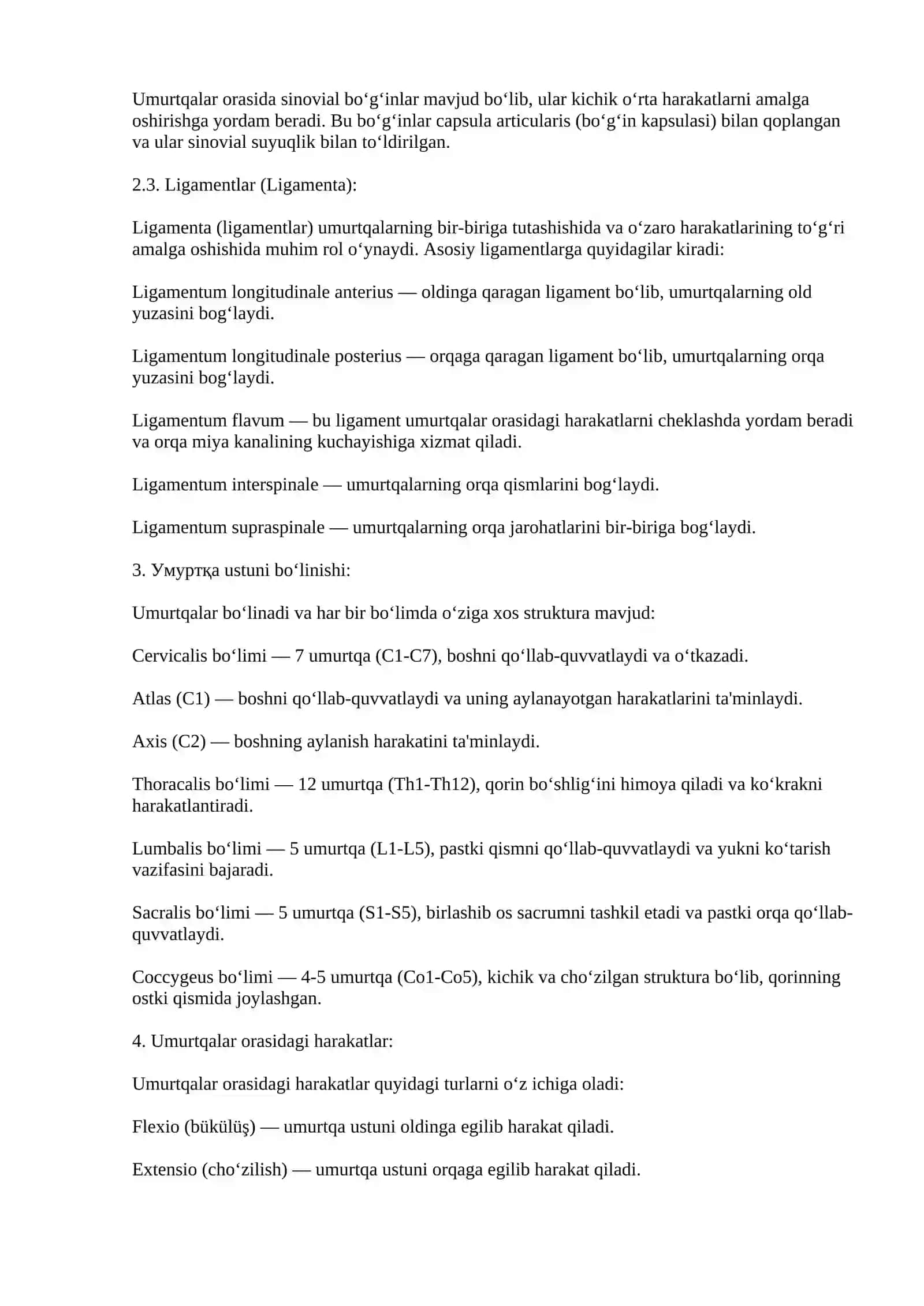 Умуртқалар (Vertebrae) anatomiyasi 2