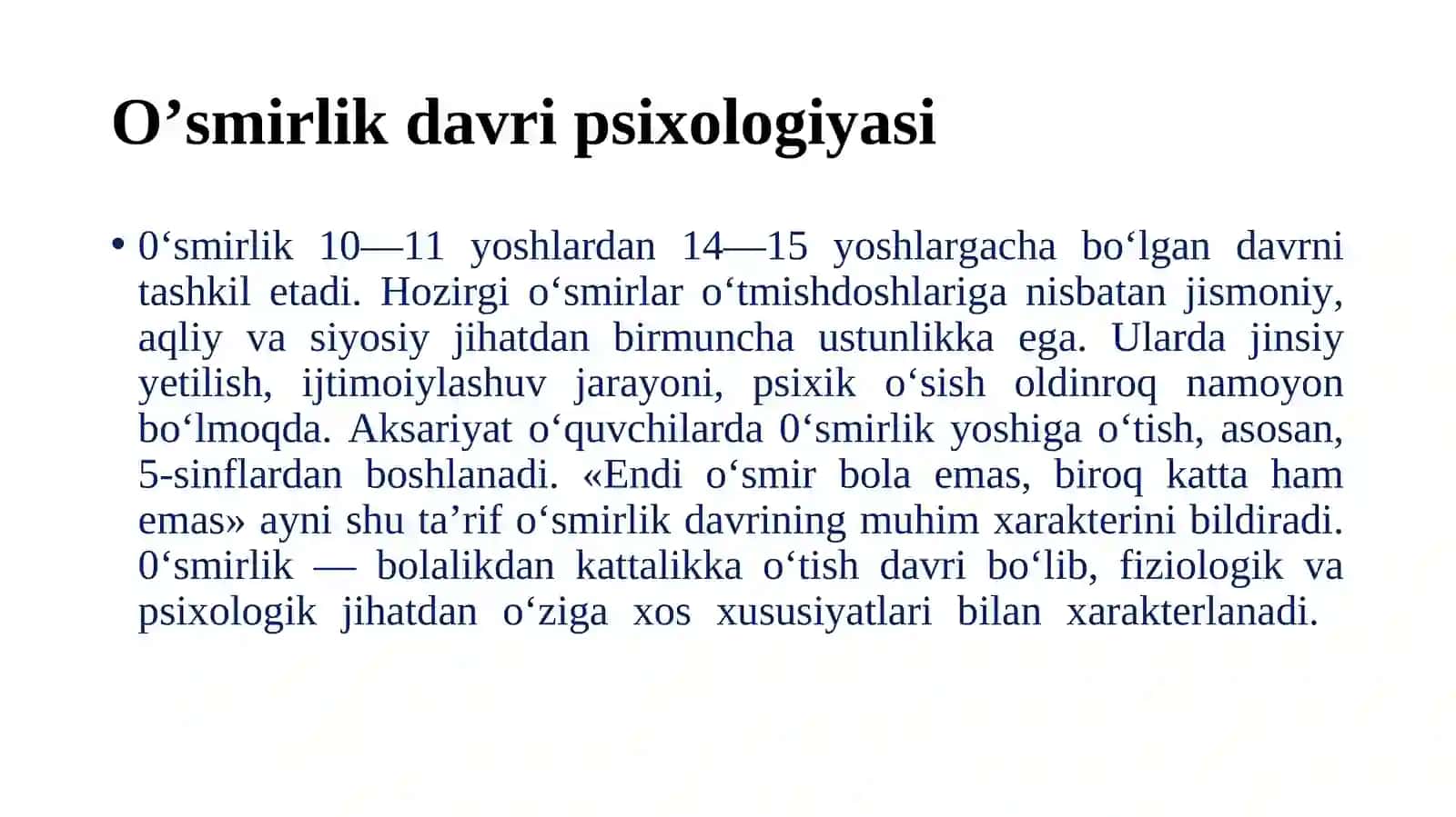 O‘smirlik davri psixologiyasi 2