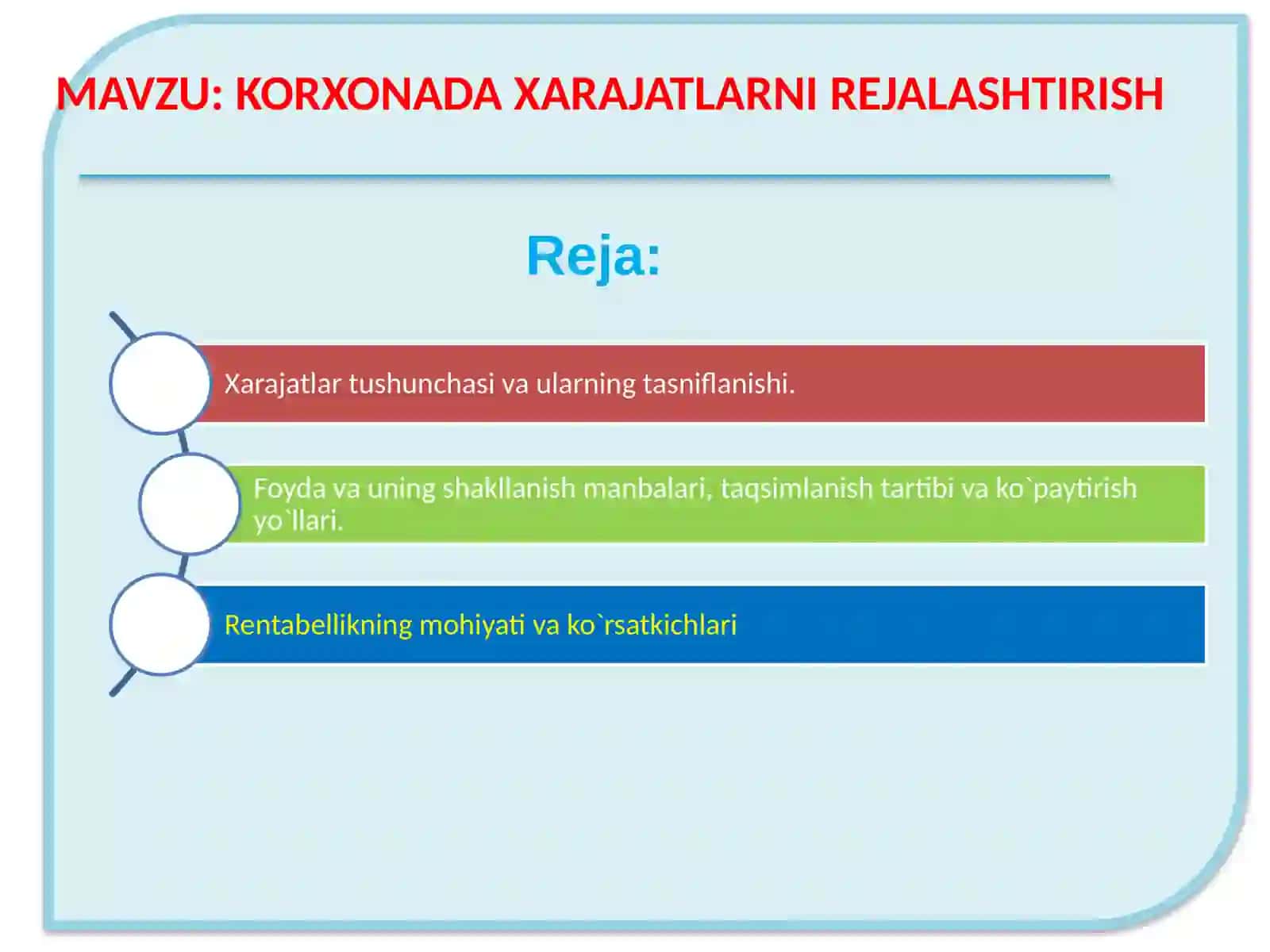 KORXONADA XARAJATLARNI REJALASHTIRISH 2