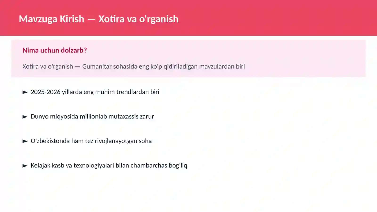 Xotira va o'rganish 2