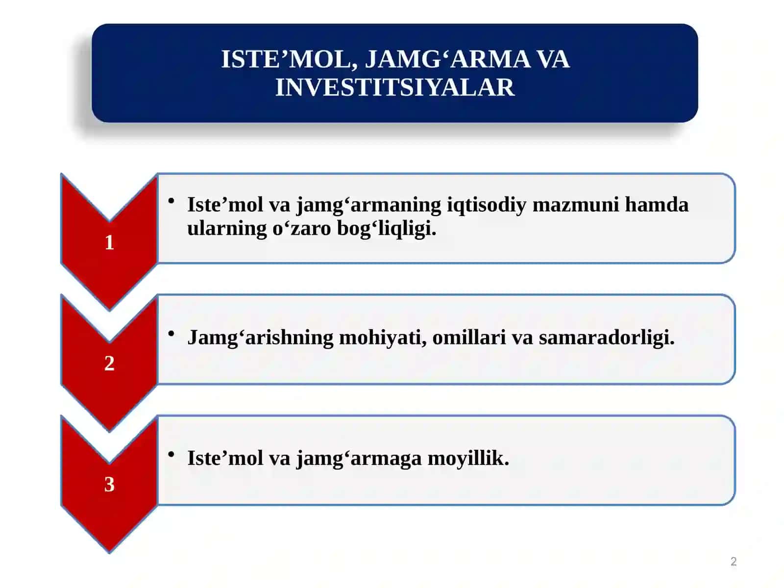 Iste’mol, jamg‘arma va investitsiyalar 2