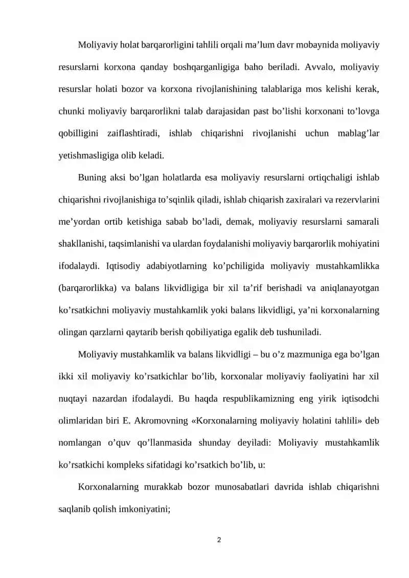 Moliyaviy barqarorlik tahlili 2