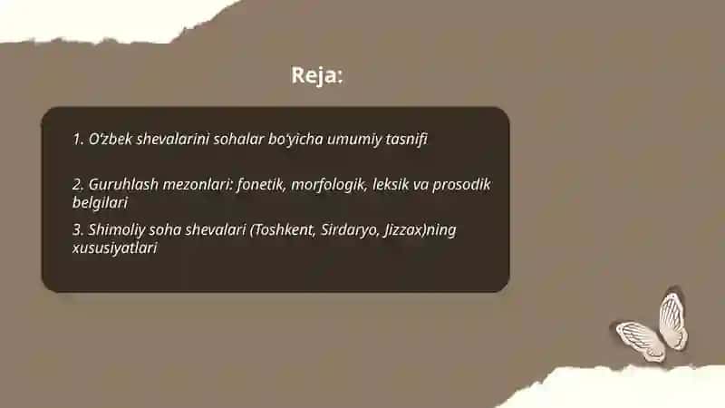 O‘zbek shevalarining sohalar bo‘yicha guruhlanishi 2