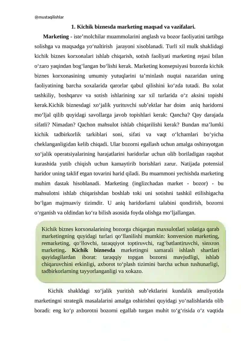 Kichik biznesda marketing 2