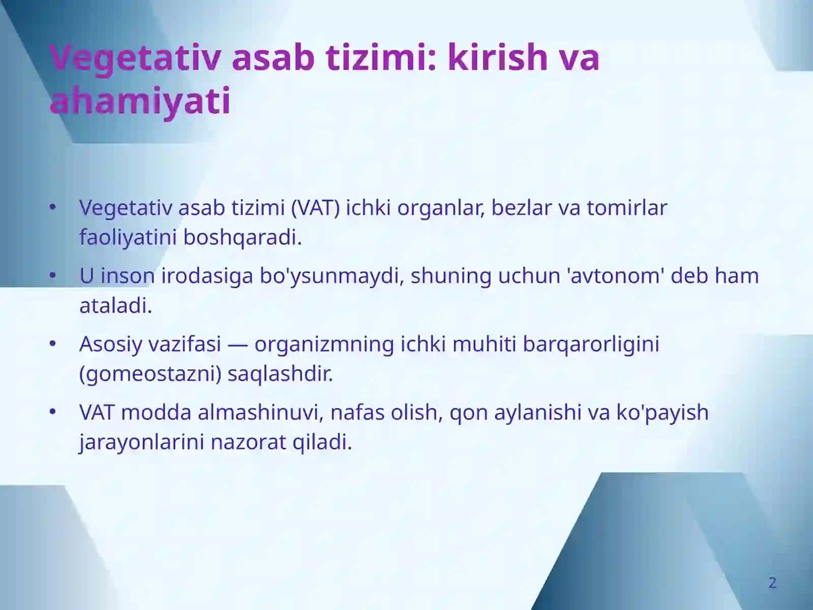 Vegetativ asab sistemasini o‘rganish 2