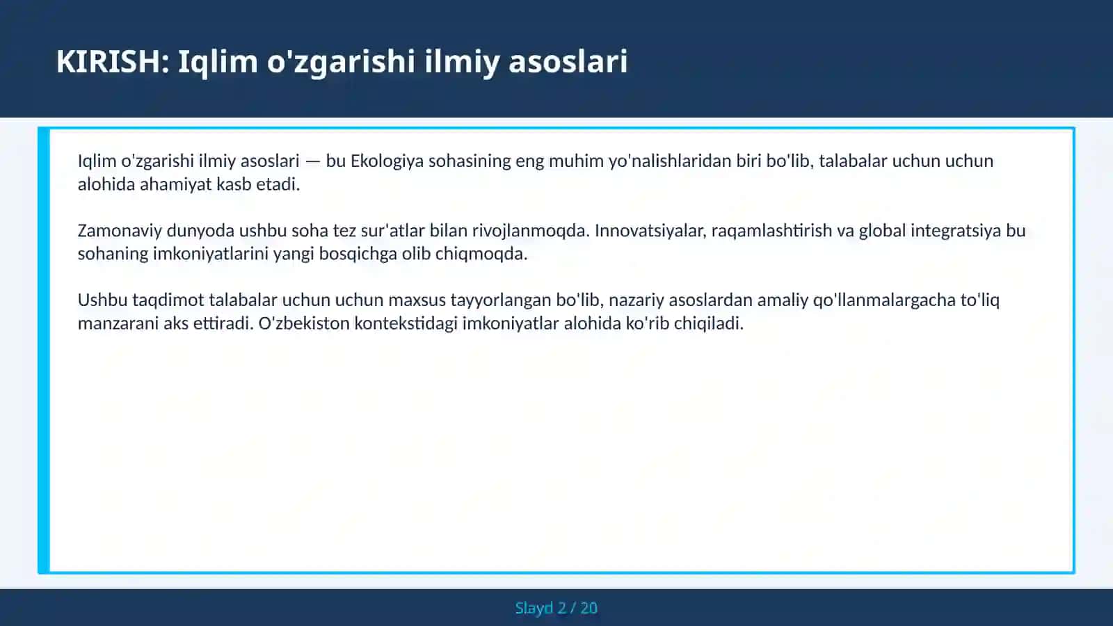 IQLIM O'ZGARISHI ILMIY ASOSLARI 2