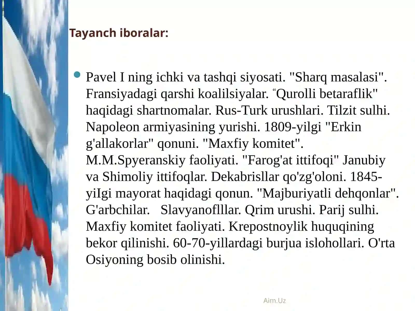XVIII asrda Rossiyaning ichki vatashqisiyosati 2