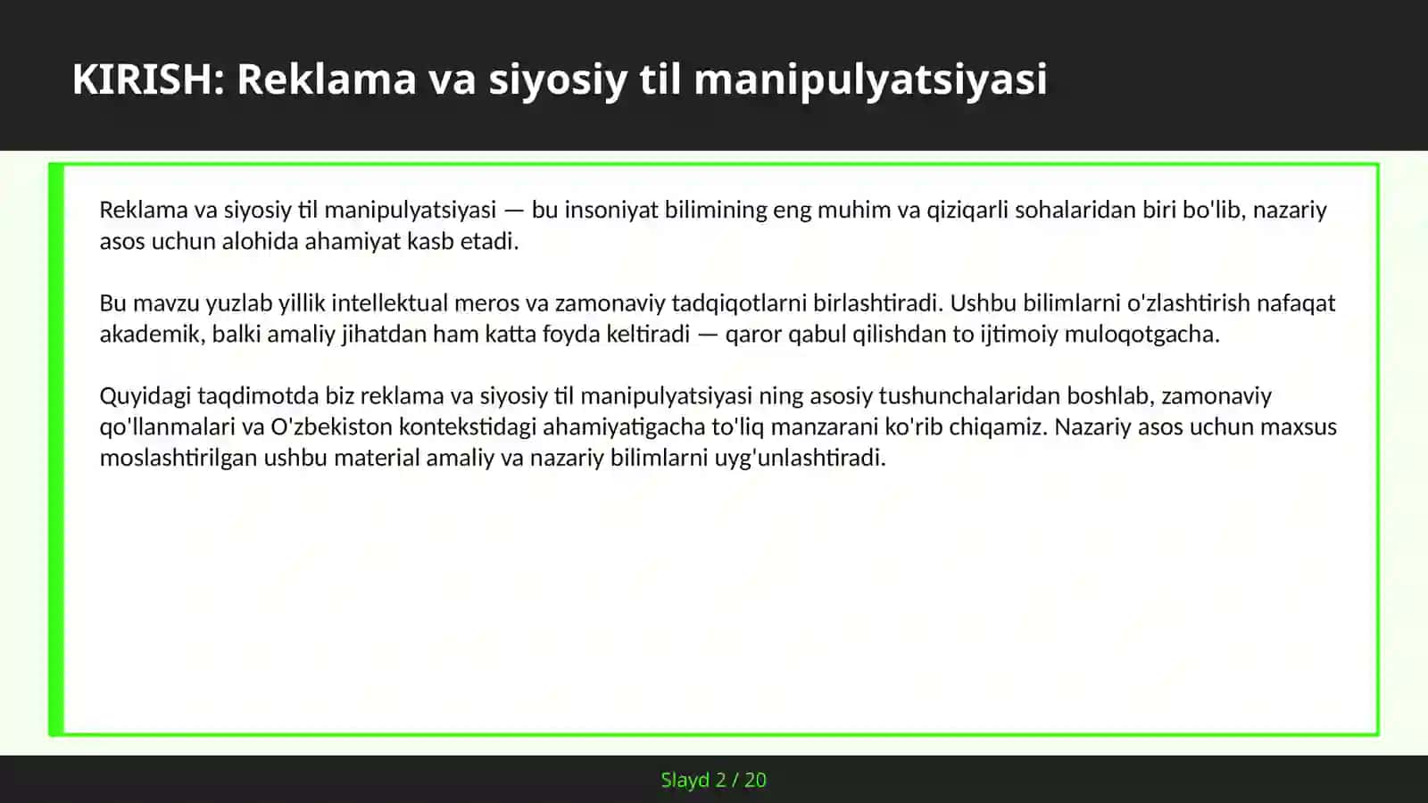 Reklama va siyosiy til manipulyatsiyasi 2
