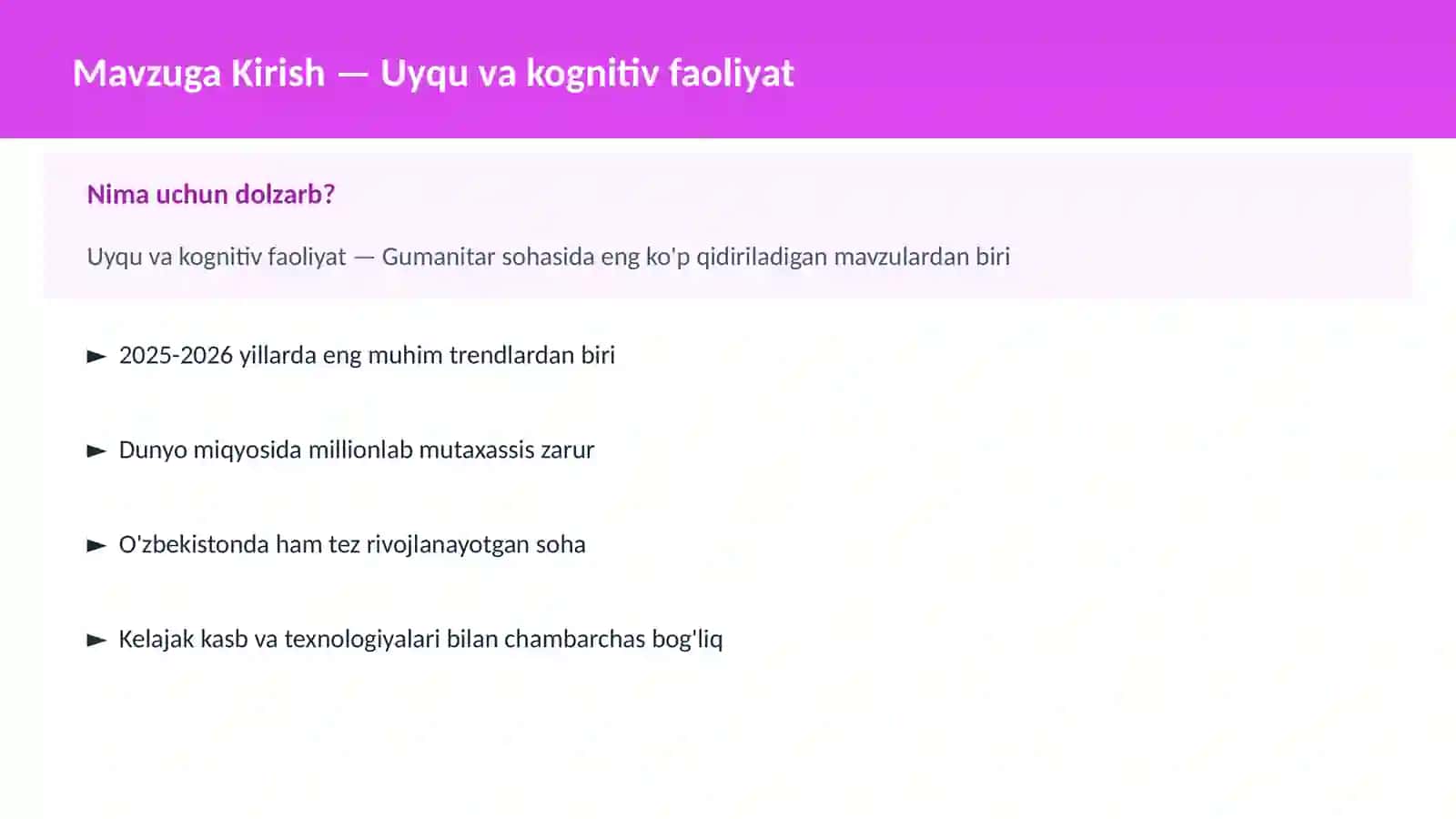 Uyqu va kognitiv faoliyat 2