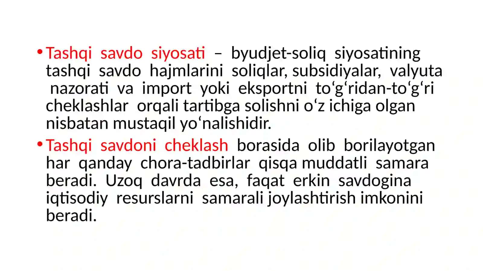 Tashqi savdo siyosati 2