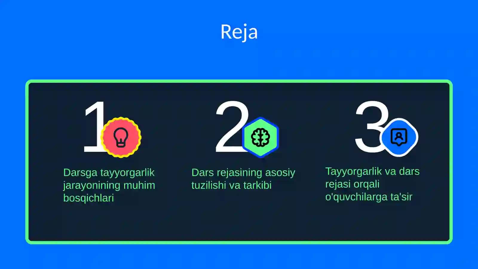 O'qituvchining darsga tayyorgarligi. Dars rejasi 2