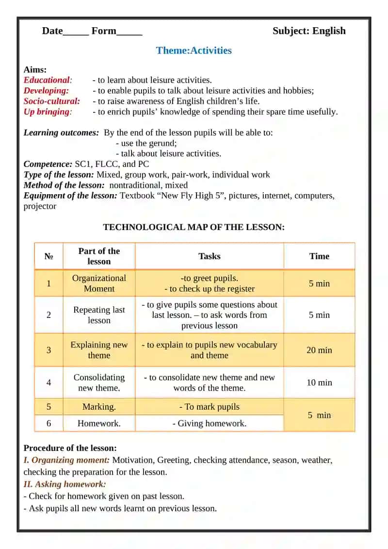 Activities for 2nd grade English class 2