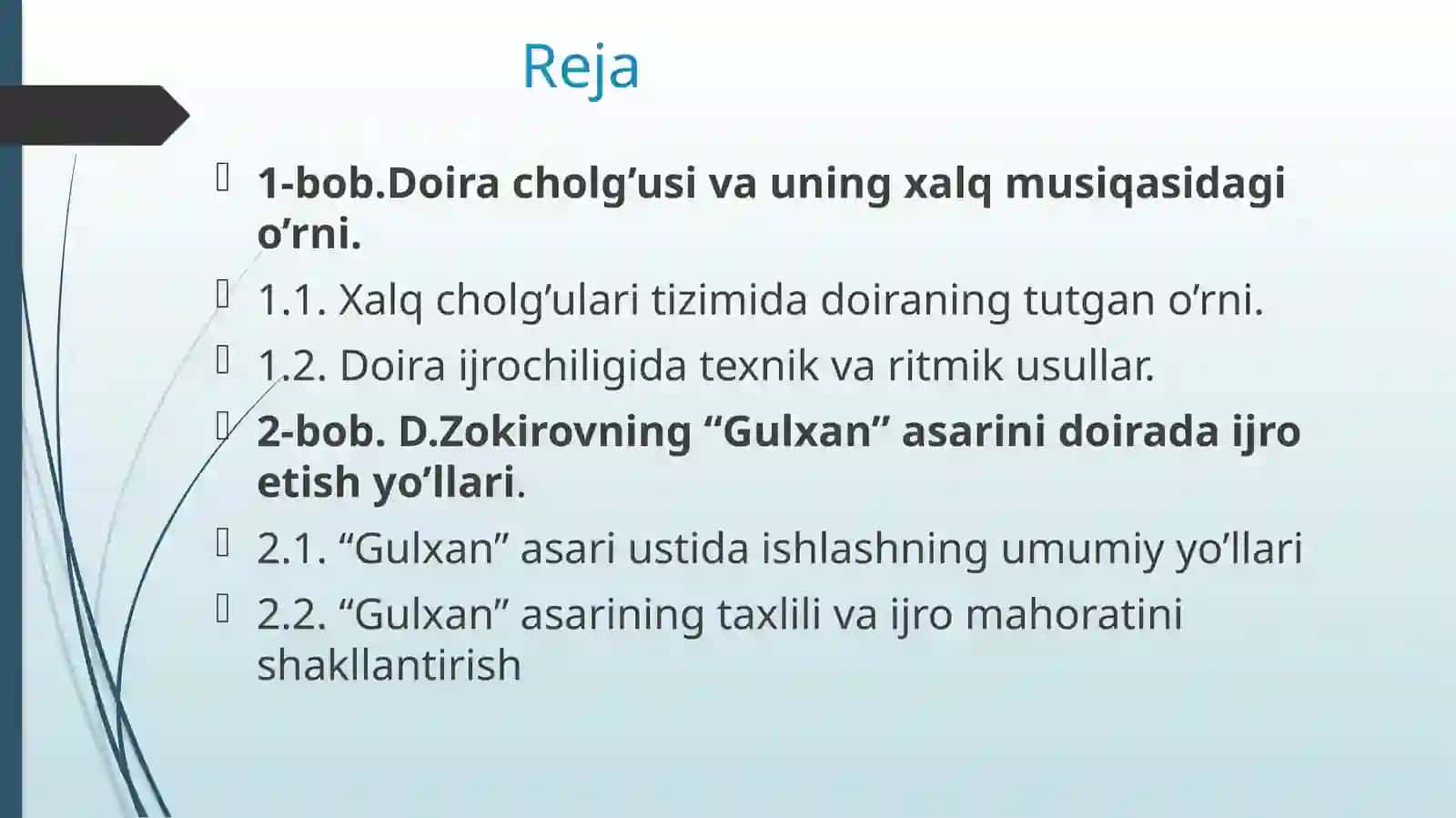 D.Zokirovning “Gulxan” asarini o’rgatish metodikasi 2