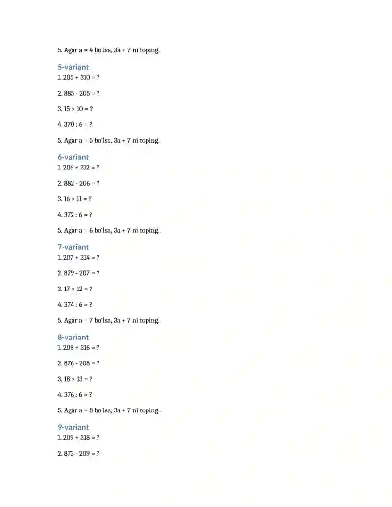 Matematika fanidan mustaqil ish 2