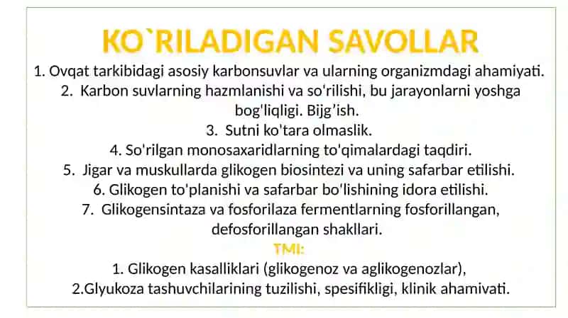 Uglevodlar almashinuvi va funktsiyalari 2