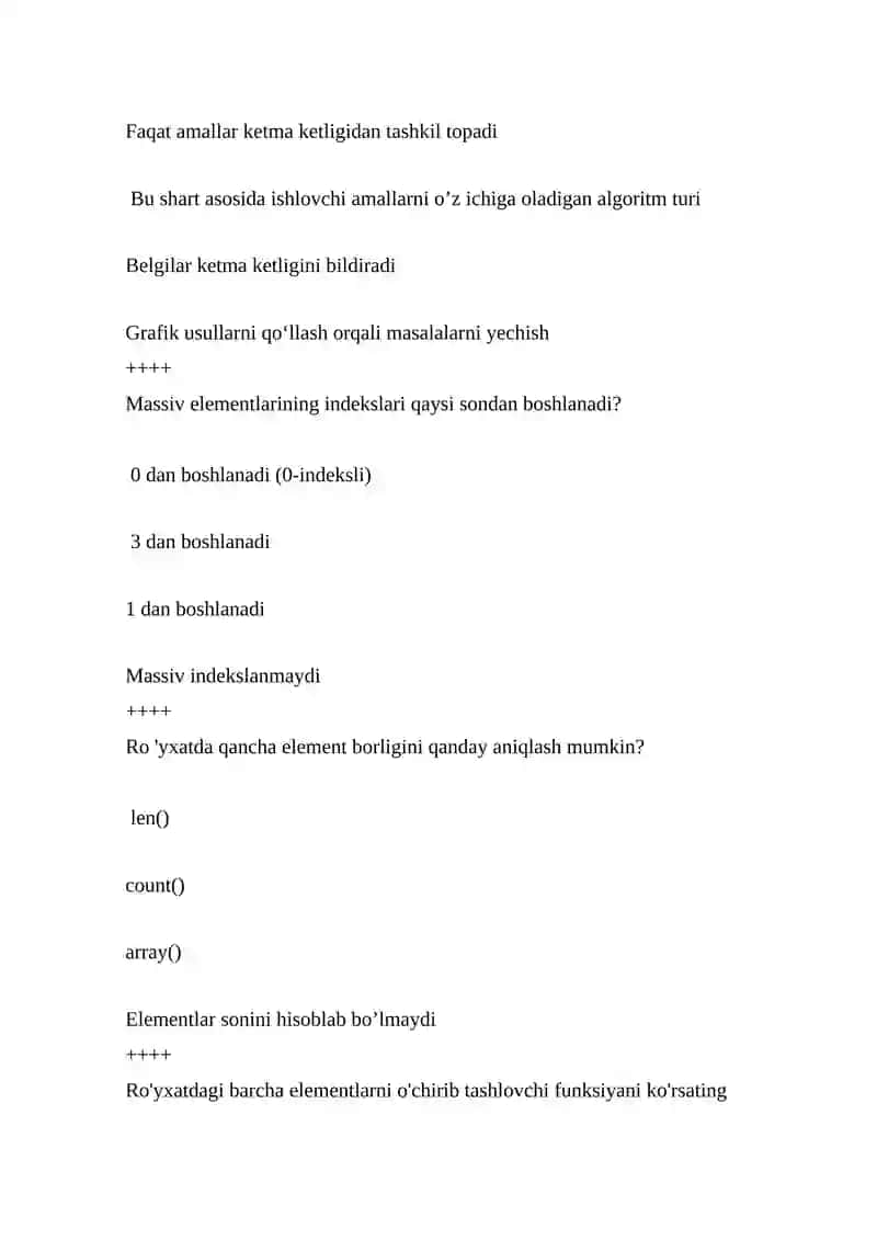 Algoritmlar va berilganlar strukturasi I TEST savolari 2