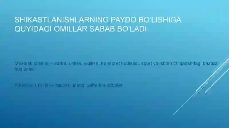 Travmatizm. Shikastlanish. Birinchi yordam 2