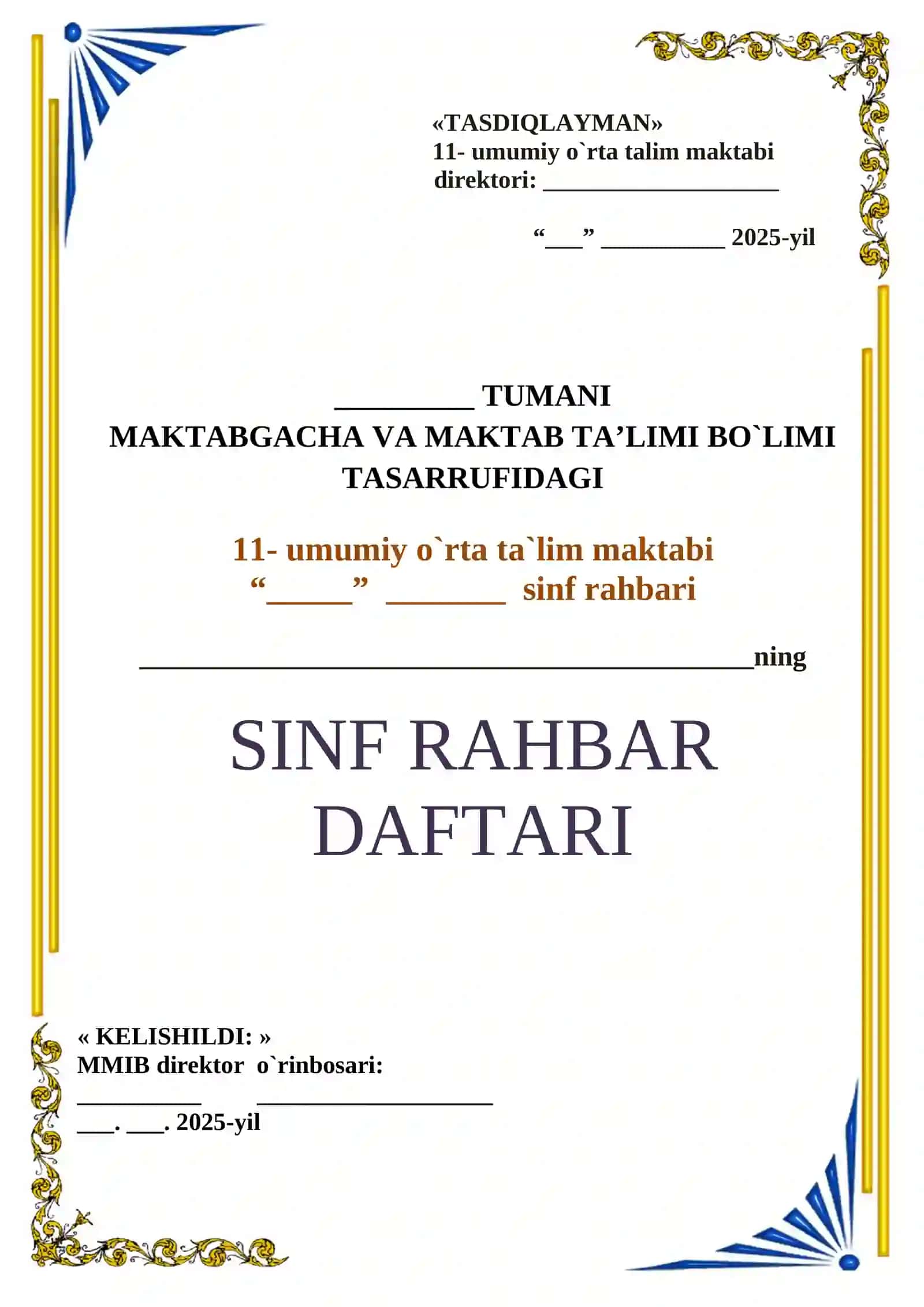 Sinf raxbar papkasi 2026-2027 2