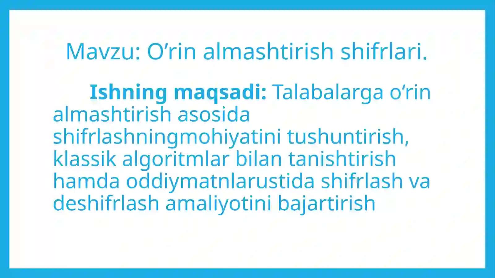 O’rin almashtirish shifrlari 2