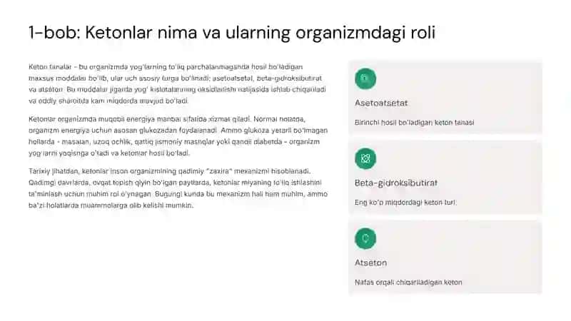 Qandli diabet va ochlik ketanuriyasi 2