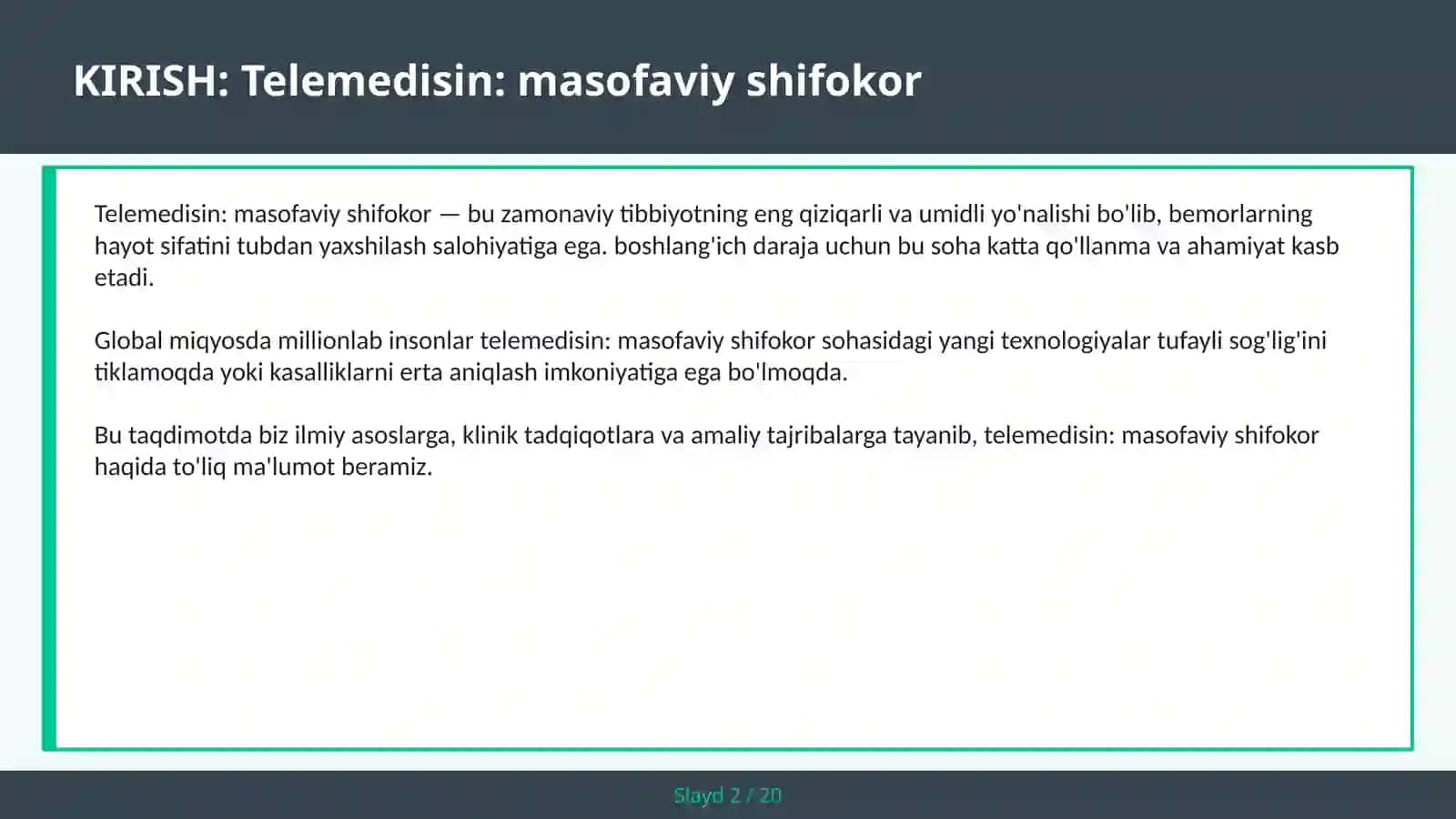Telemedisin: Masofaviy Shifokor 2
