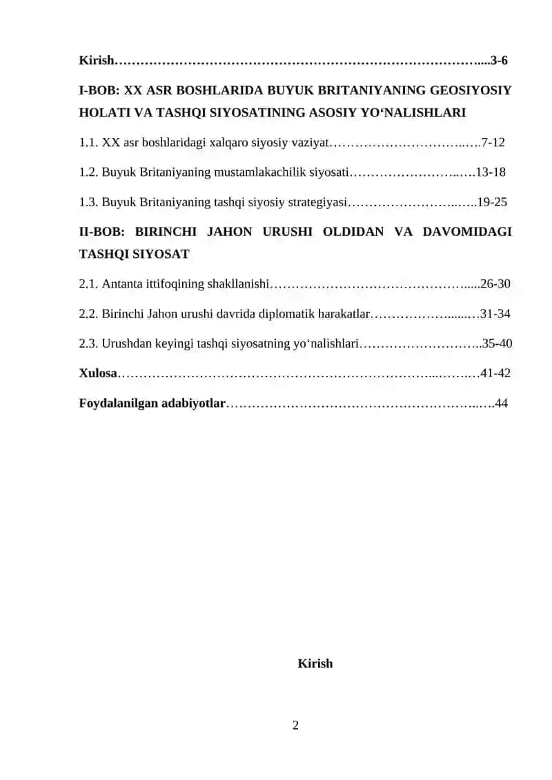 XX asr boshlarida Buyuk Britaniyaning tashqi siyosati 2