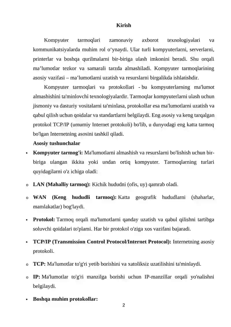 Kompyuter tarmoqlari va pratakolari 2