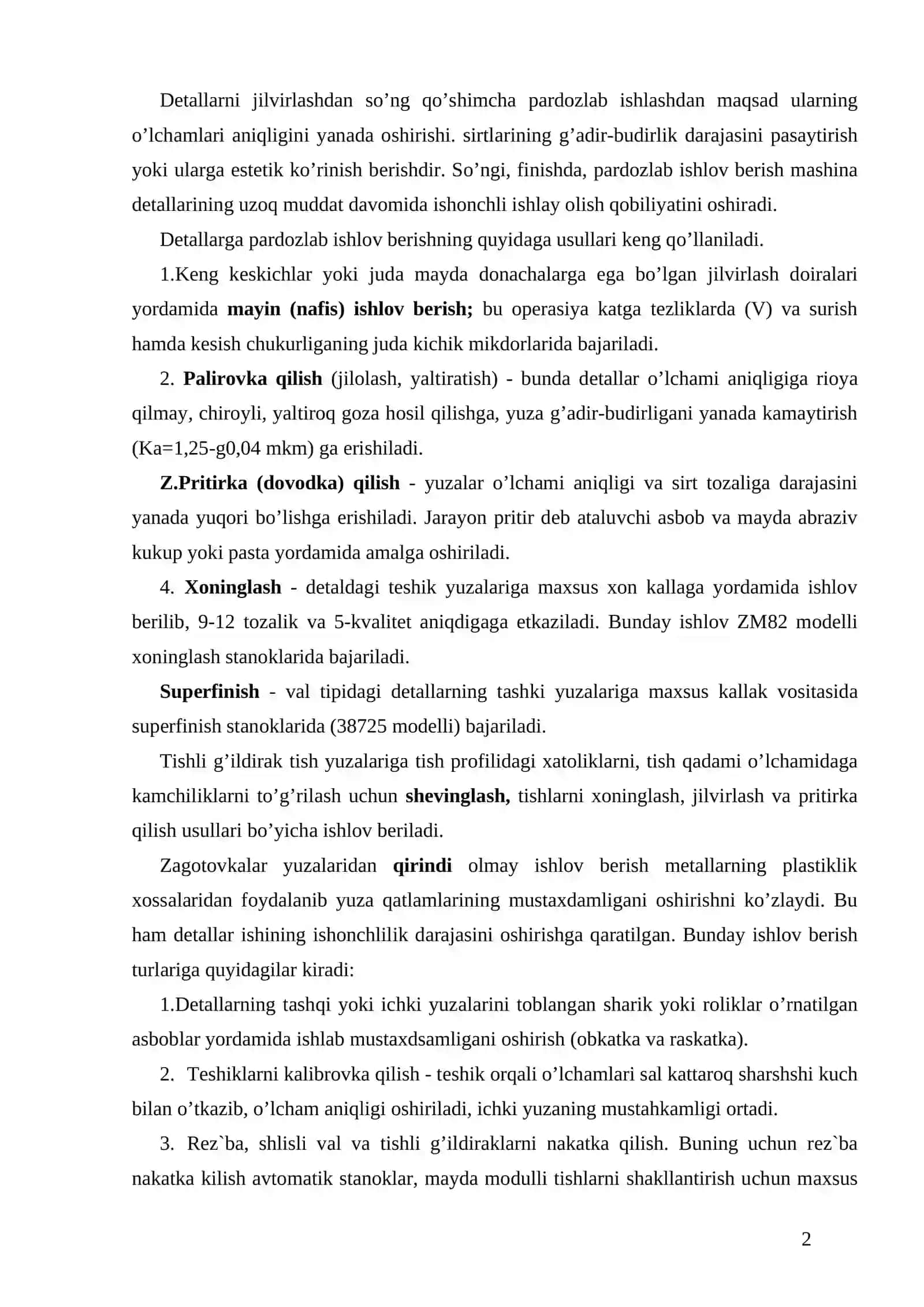 Detallar yuzalari pardozlash va mustahkamlash usullari 2