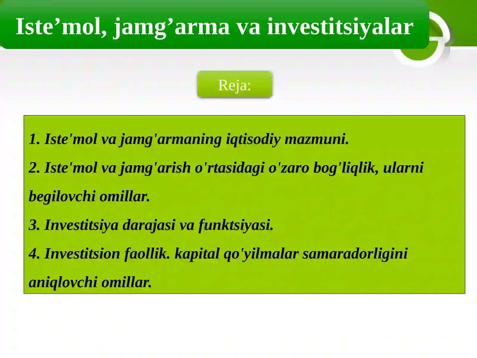 Iste’mol, jamg’arma va investitsiyalar 2