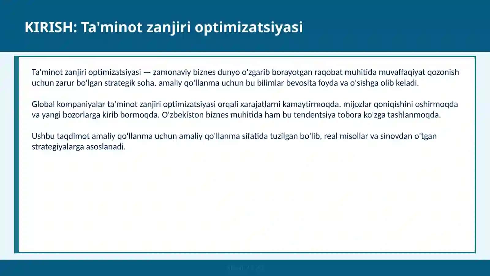 Ta'minot Zanjiri Optimizatsiyasi 2