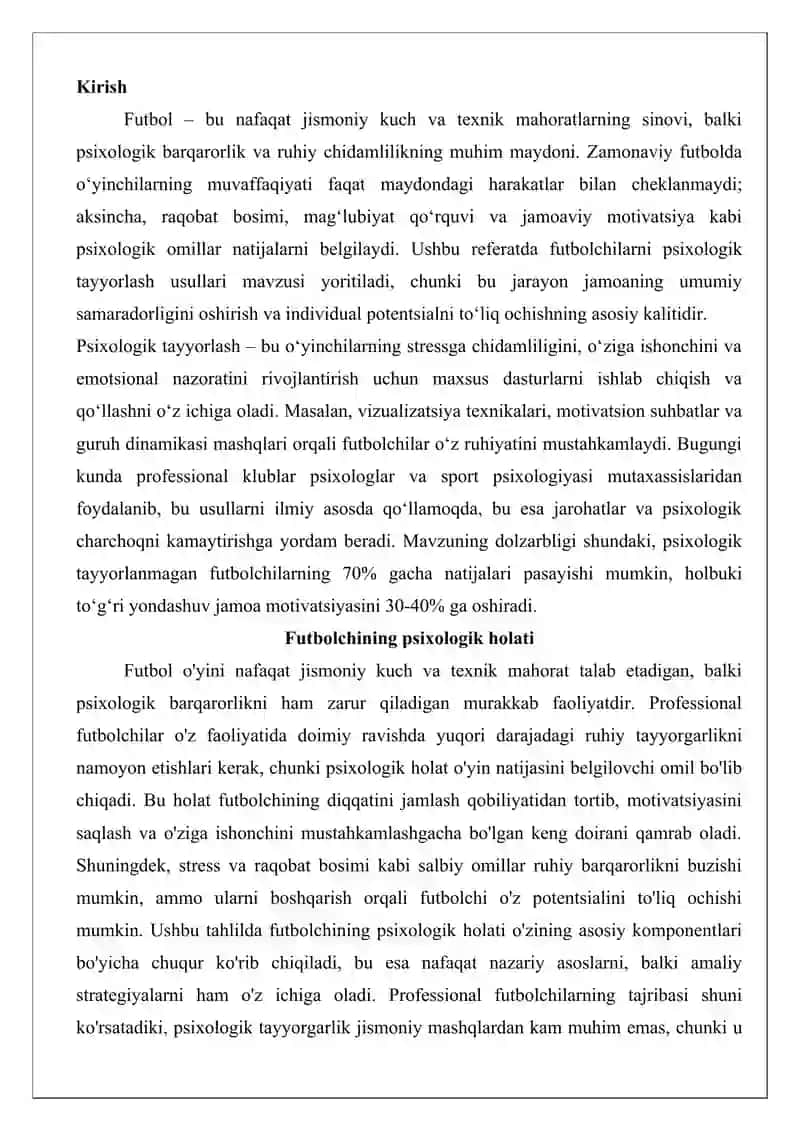 Futbolchilarni psixologik tayyorlash usullari 2