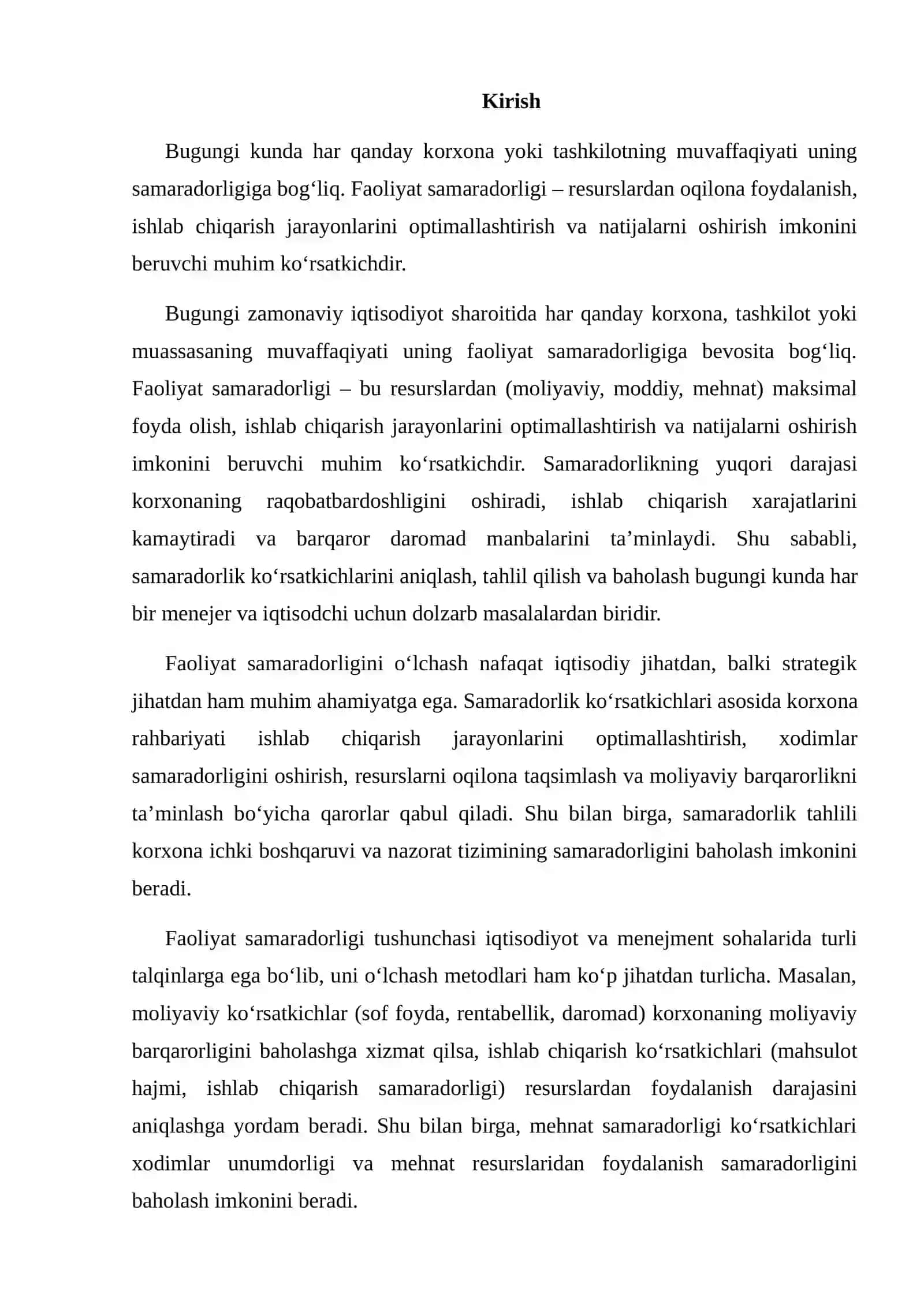 FAOLIYAT SAMARADORLIGI KO‘RSATKICHLARI 2