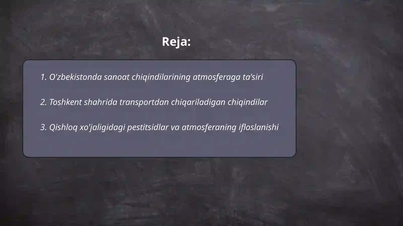 Õzbekistonda atmosferaning ifloslanish muammolari 2