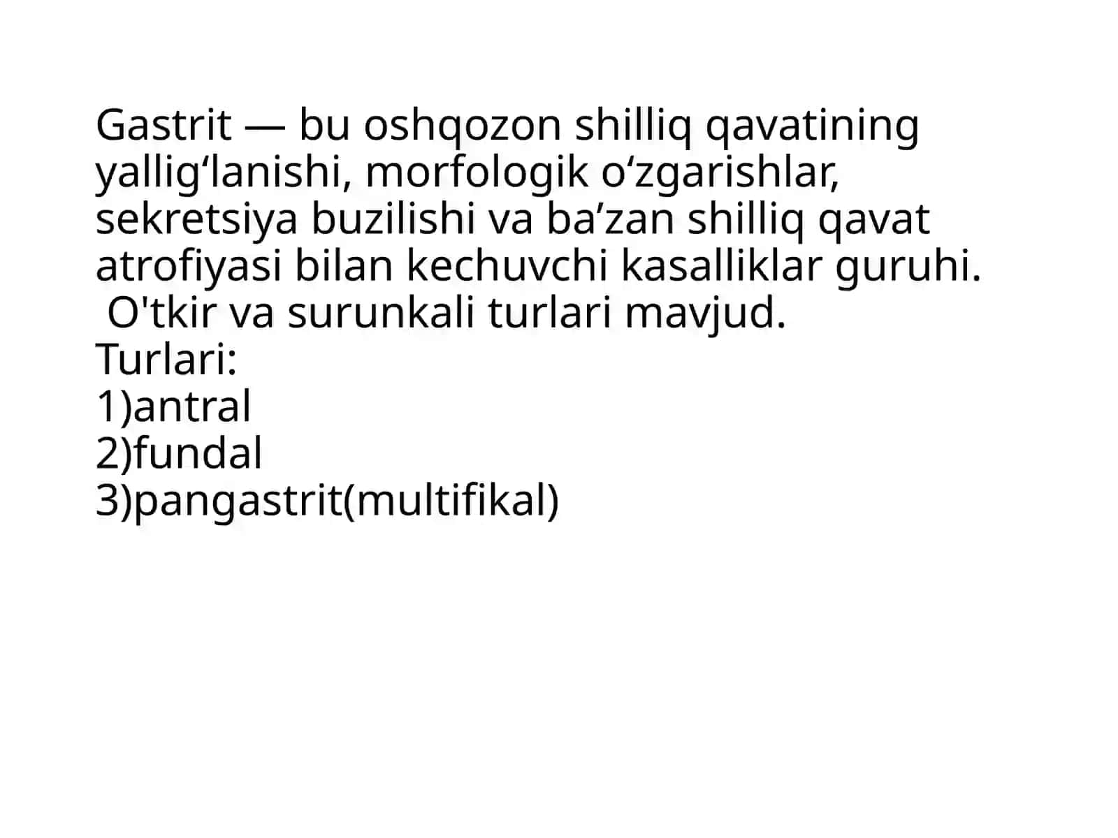 Gastritlar: turlari, etiologiyasi, patogenezi va davolash usullari 2