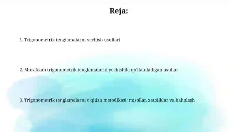 Trigonometrik tenglamalarni o`qitish metodikasi 2