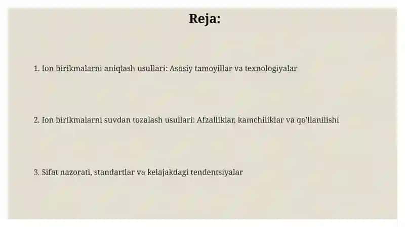 Ion birikmalarni aniqlash va tozalash 2
